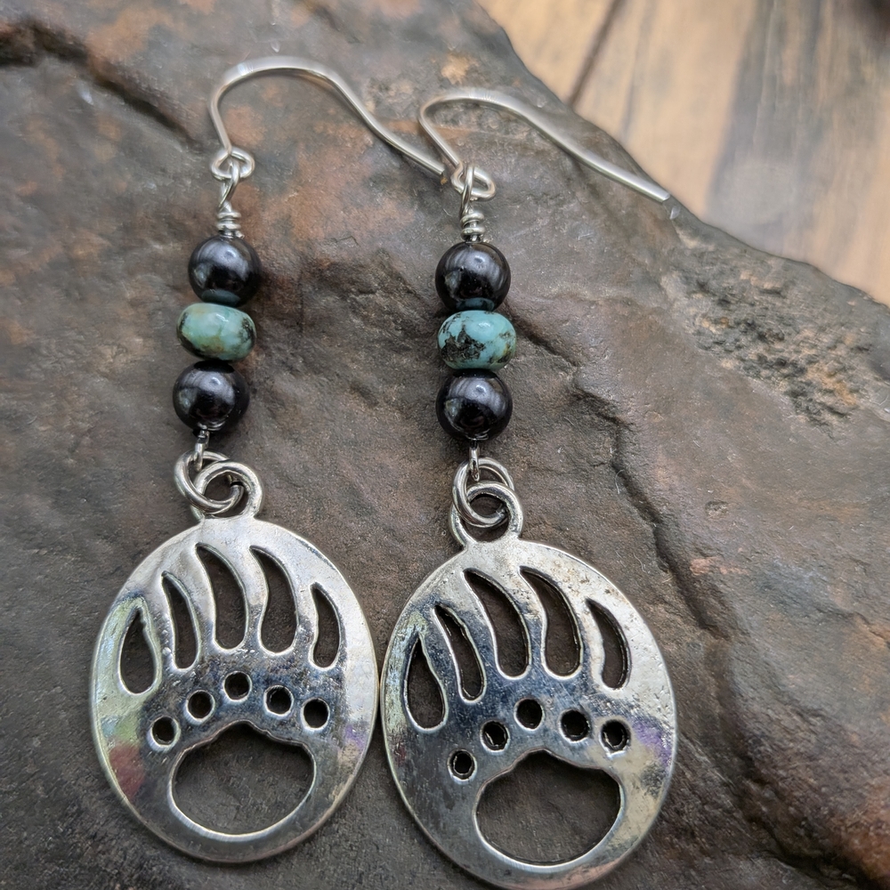 Silver Bear Paw Dangle Earrings